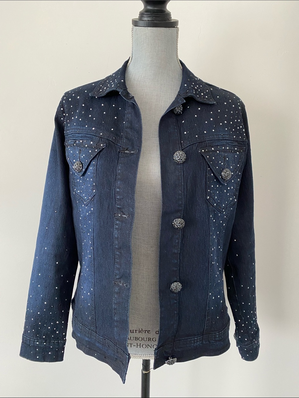DG2 by Diane Gilman Indigo Embellished Jean Jacket Sz XS Bedazzling Western Chic